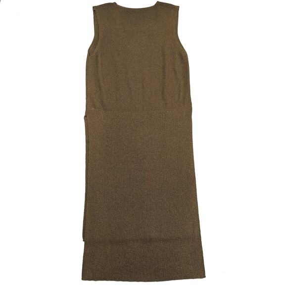 Zara Knit Dress Women's Size Small Green High Slit Sweater V-Neck - Picture 4 of 7